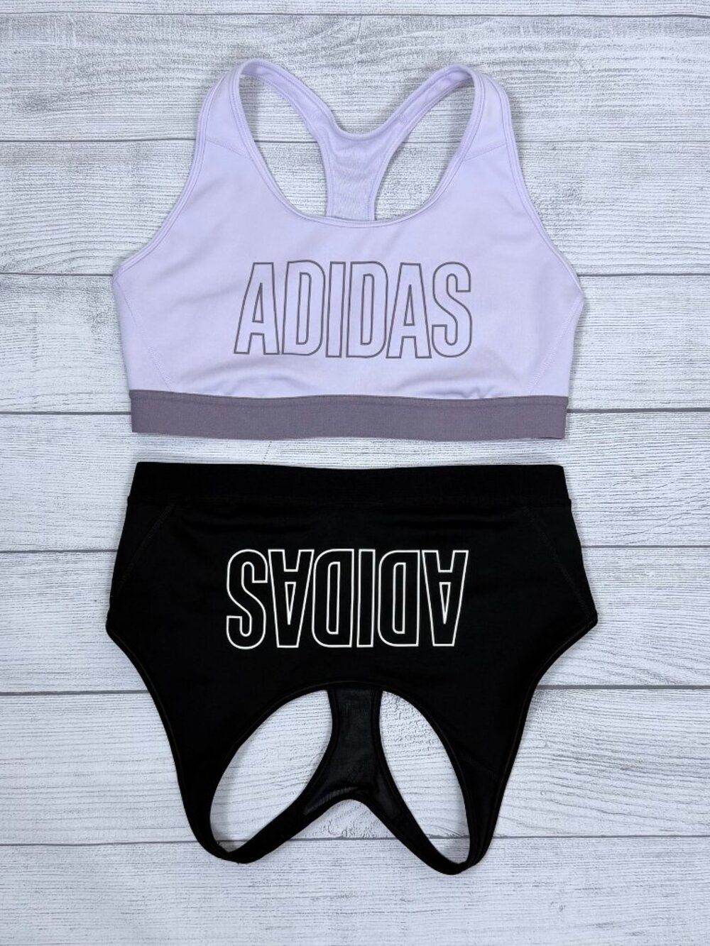 adidas Lavender and Black Racerback Sports Bra Set